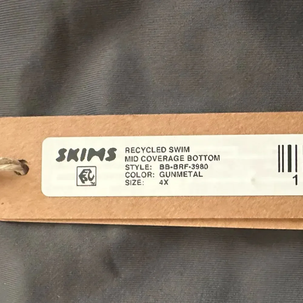 NWT SKIMS Recycled Swim Mid Coverage Bottom Swim Bikini Bottom In Gunmetal Gray